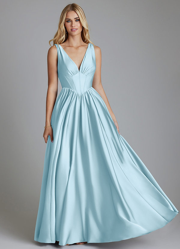 Azazie Delmie Bridesmaid Dresses Sky Blue A-Line Corset Stretch Satin Dress image1