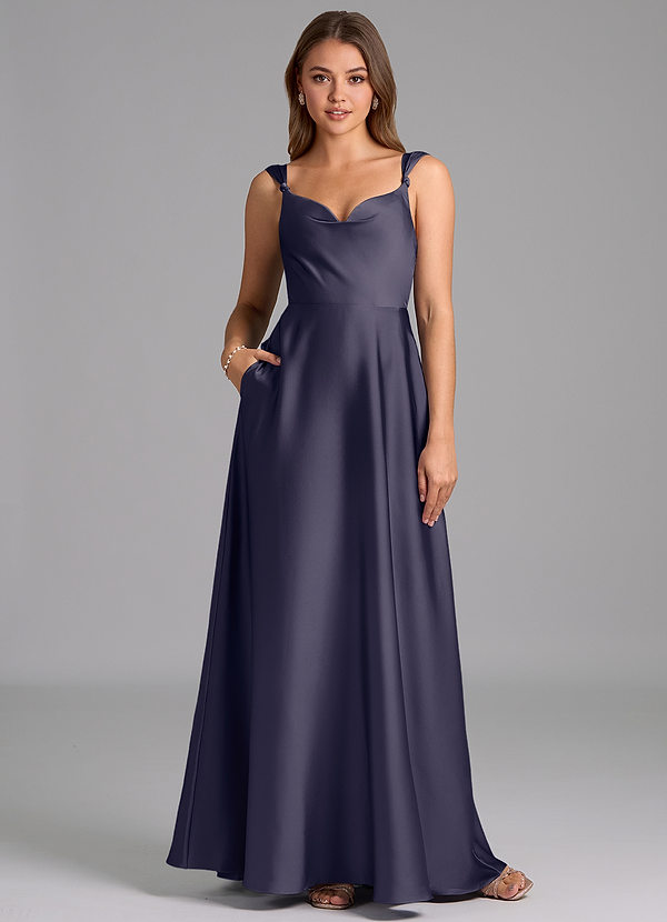 Azazie Beatrice 신부 들러리 드레스 A라인 스윗하트 네크라인 스트레치 새틴 바닥 길이 드레스 image1