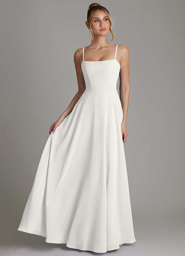 Azazie Elita Bridesmaid Dresses White A-Line Pleated Chiffon Dress image1