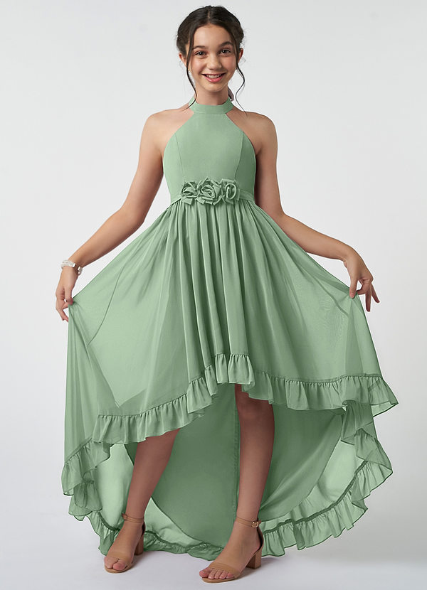 Azazie Hermione Junior Matcha A-Line Chiffon Dress image1