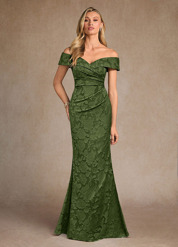 Azazie Canton Abiti da Mamma Sposa Abito Sirena in Burnout Floreale a Spalla Scoperta Oliva image1