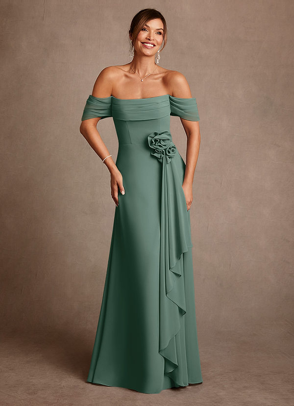Azazie Amherst Abiti da Mamma Sposa Abito A-Line in Chiffon a Spalla Scoperta Muschio Marino image1