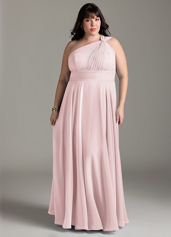 Azazie Charlize Bridesmaid Dresses Blushing Pink A-Line One Shoulder Chiffon Dress image1