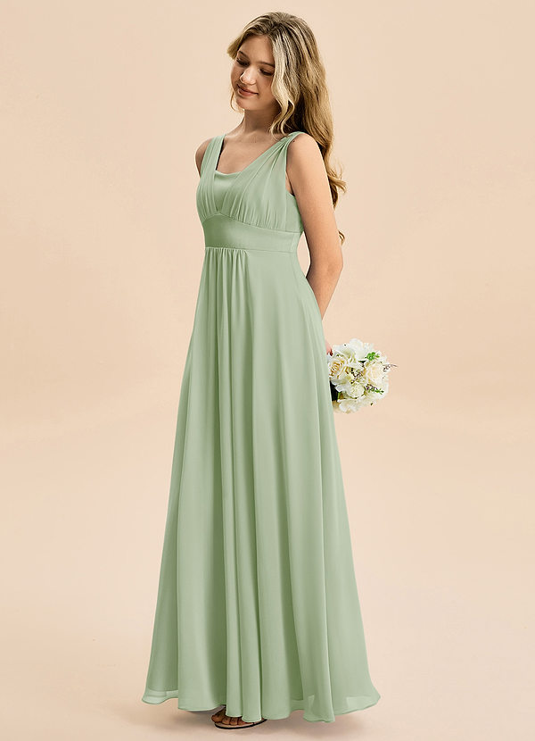 Azazie Odette Junior Vestido de Salvia Polvorienta de Gasa de Corte en A con Escote de Corazón image1