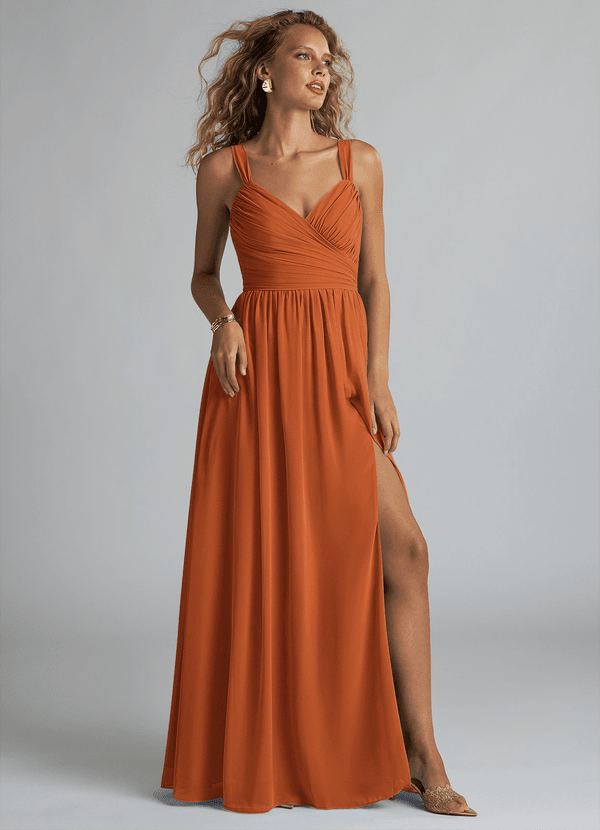 Azazie Aziza Brautjungfernkleider A-Linie V-Hals Gefaltet Chiffon Kleid Kanel image1