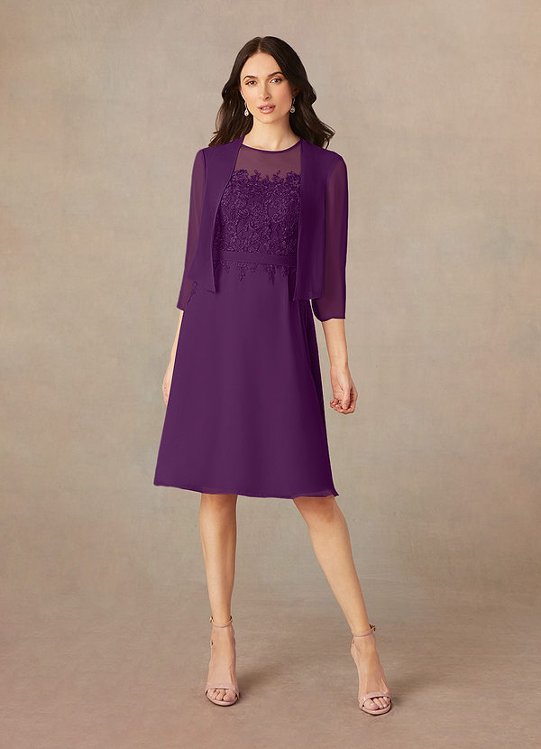 Azazie Klaus Mother of the Brides Dresses Grape A-Line Scoop Sequins Chiffon Dress image1