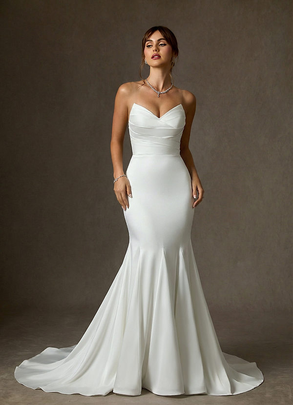 Azazie Lanelle Wedding Dresses Diamond White Mermaid Crepe Back Satin Dress image1