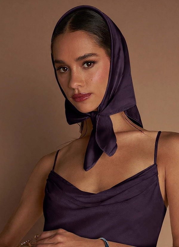 front Matching Color Floral Matte Satin Scarf