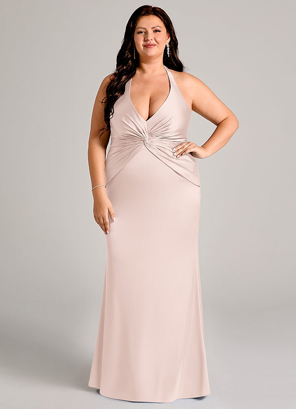 Azazie Valerie Vestidos Dama de Honor Vestido de Rosa Rubor de Satén Elástico de Corte Sirena con Plisado image1