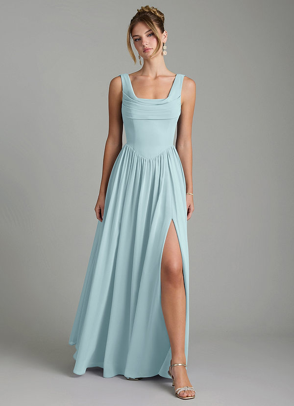 Azazie Novi Brautjungfernkleider A-Linie Plissee Chiffon Kleid Seegrün image1
