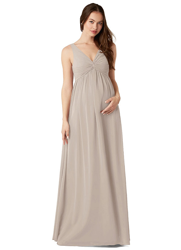 Azazie Yetta Maternity Bridesmaid Dresses A-Line V-Neck Gathered Chiffon Floor-Length Dress image1
