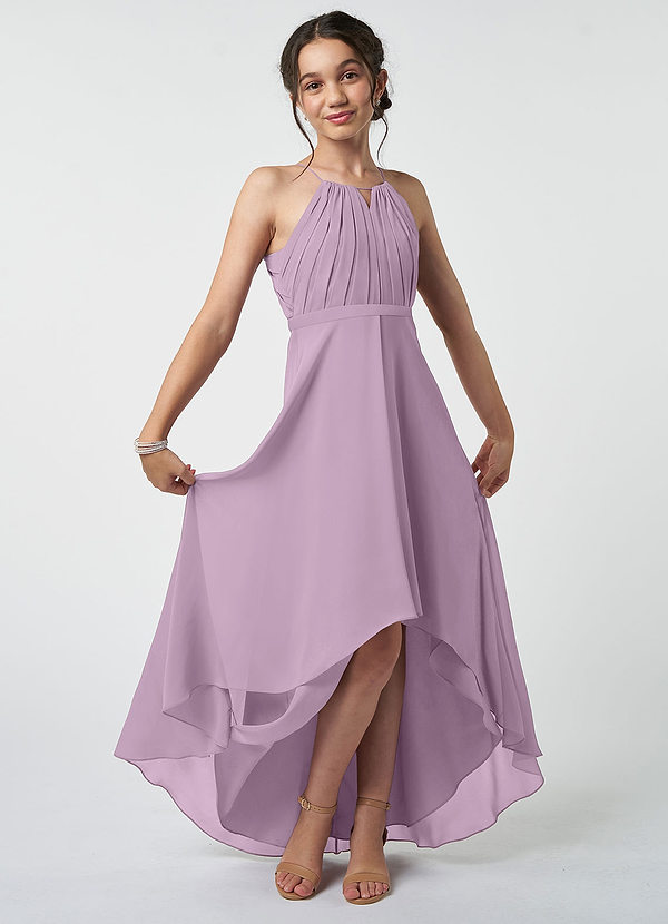 Azazie Oaklynn Junior Robe Trapèze en Mousseline de soie Plissée Glycine image1