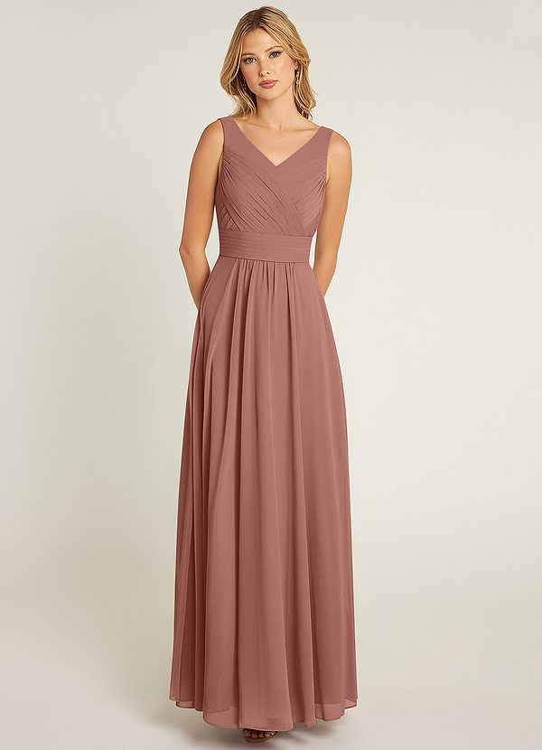 Azazie Pierrette Bridesmaid Dresses Cedar Rose A-Line Pleated Chiffon Dress image1