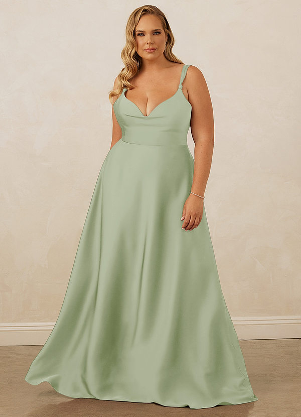 Christian Siriano Bridal for Azazie 1001 Bridesmaid Dresses Dusty Sage A-Line Sweetheart Neckline Stretch Satin Dress image1