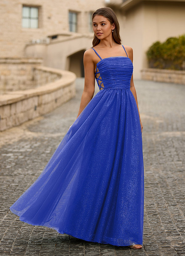 Esme Niebieski Lśniąca, prześwitująca sukienka na studniówkę image1