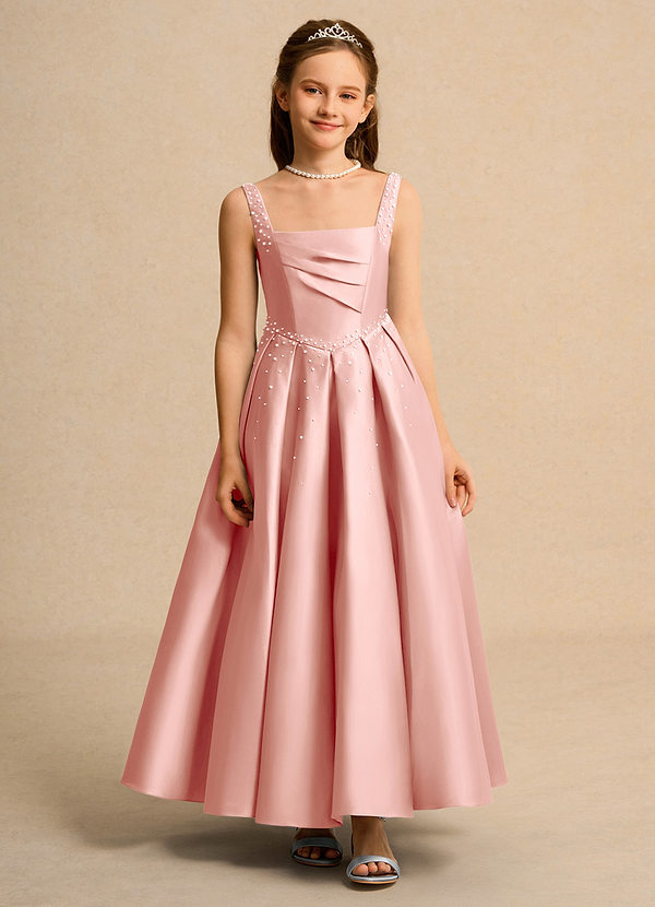 Azazie Mochi Girl Bloemenmeisjes Jurken Baljurk Jurk van Mat Satijn Geplooid Rozet image1