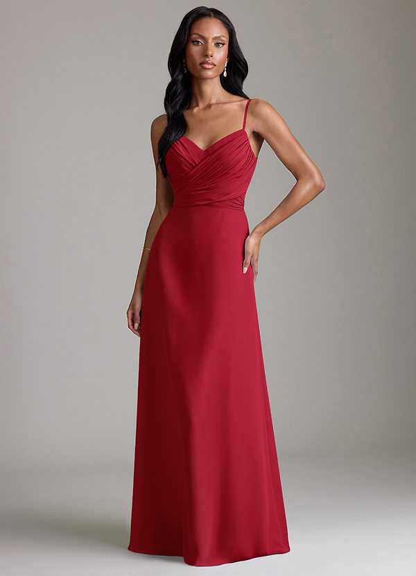 Azazie Kali Brudtärneklänningar Klä av A-Linje i Chiffong Plisserad Scharlakansrött image1