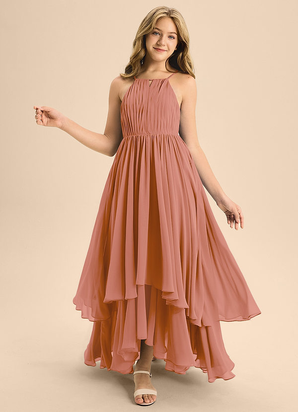 Azazie Elliora Junior Vestido de Mai Tai de Gasa de Corte En A con Plisado image1