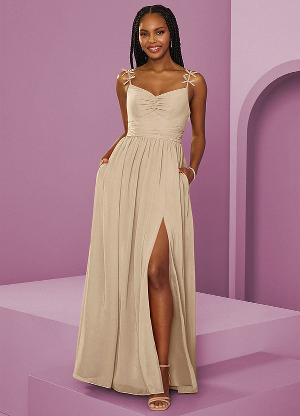 Barbie ♥ Azazie Bridesmaid Dresses Champagne A-Line Pleated Chiffon Dress image1