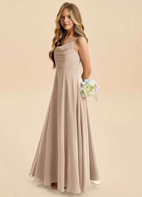 Azazie Gia Junior Taupe A-Line Pleated Chiffon Dress image1