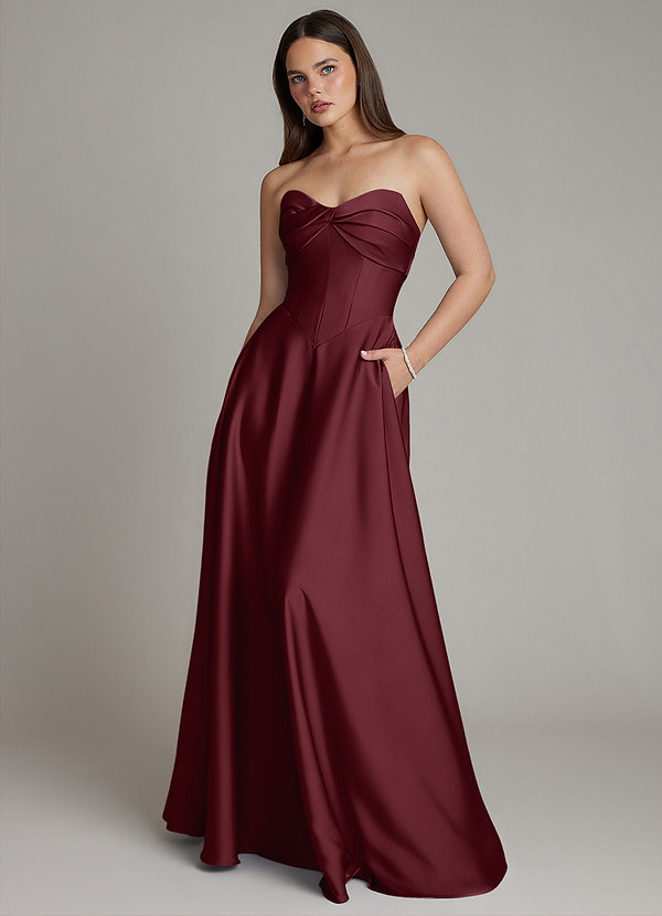 Azazie Meleena Bridesmaid Dresses Cabernet A-Line Strapless Stretch Satin Dress image1