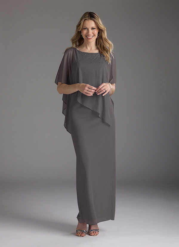 Azazie Aspyn Mother of the Brides Dresses Steel Grey Sheath Beaded Mesh Dress image1