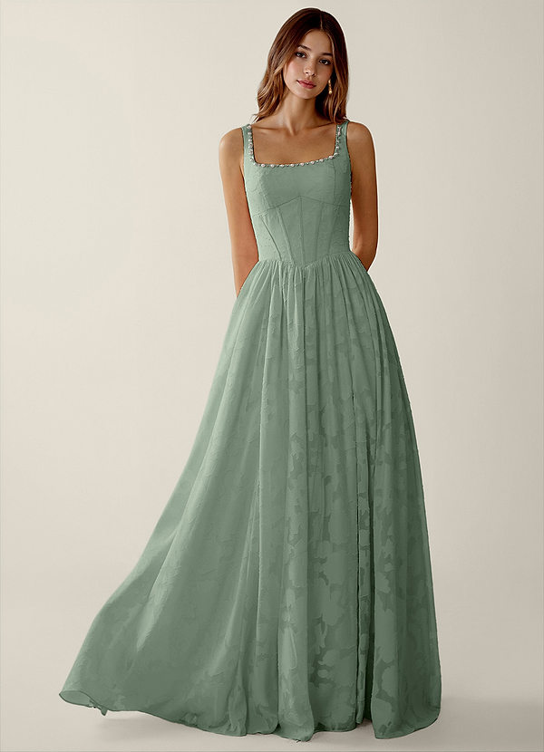 Megan Aloe Green Lace A-line Prom Dress image1