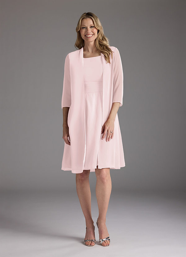 Azazie Shirley Mother of the Brides Dresses Blushing Pink A-Line Scoop Pleated Chiffon Dress image1