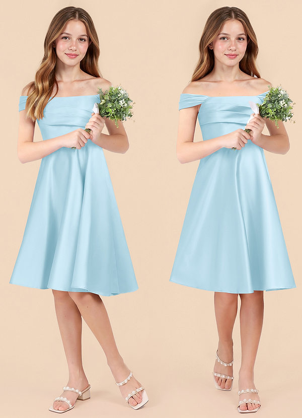 Azazie Amira Junior Sky Blue A-Line Pleated Stretch Satin Dress image1