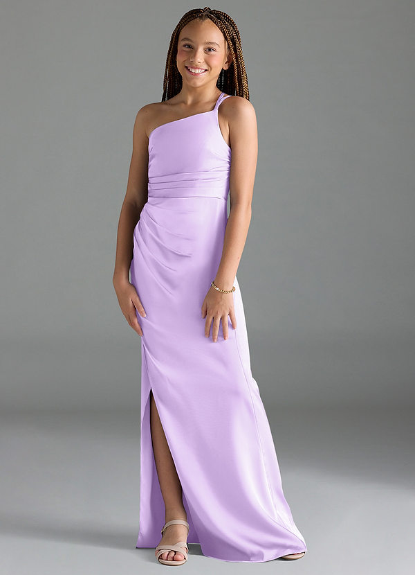 Azazie Eren Junior Lilac Sheath Pleated Stretch Satin Dress image1