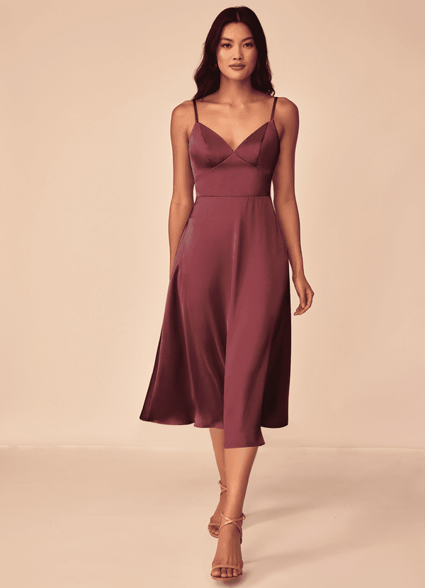 Azazie Dottie Vestidos Dama de Honor Vestido de Merlot de Satén Elástico de Corte en A image1
