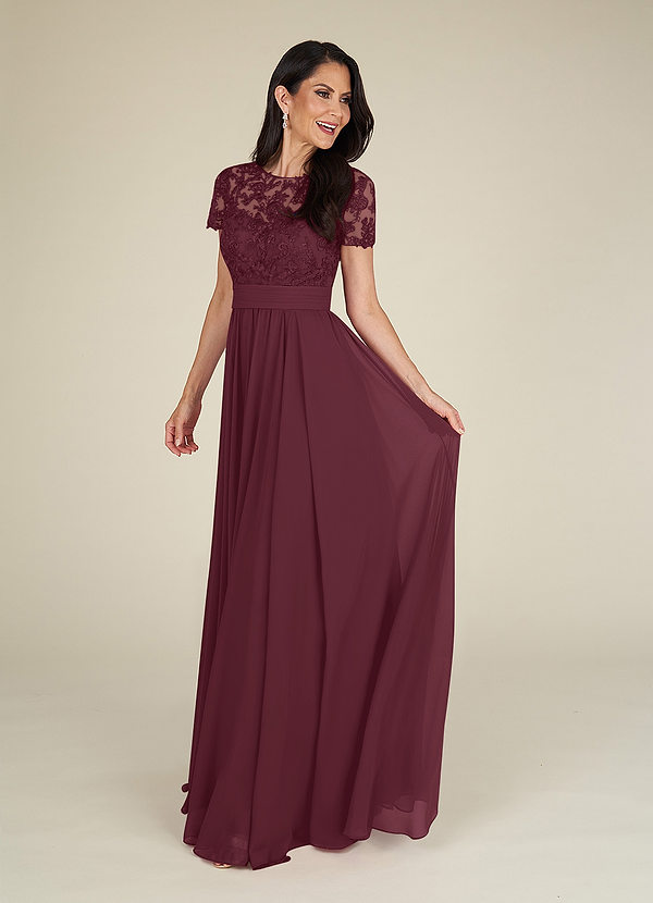 Azazie Annette Mother of the Brides Dresses Cabernet A-Line Lace Chiffon Dress image1