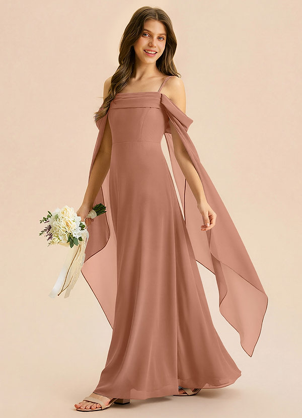 Azazie Moana Junior A-Linie Plissee Chiffon Kleid Bronzer image1
