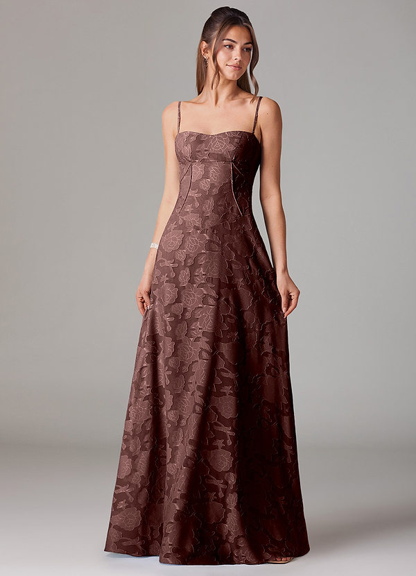 Azazie Valentine Suknie dla druhen Linia A Dekolt w kształcie serca Kwiatowe wypalenie Do ziemi Sukienka image1