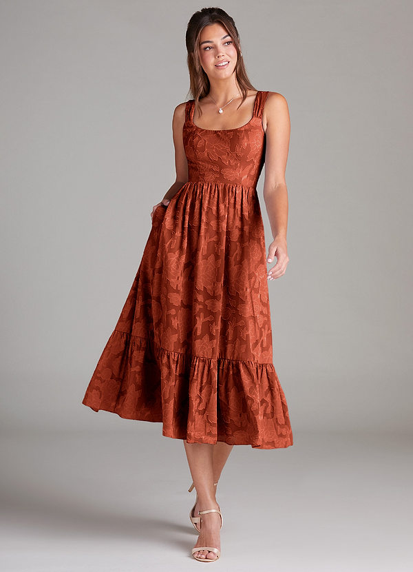 Azazie Alissa Brautjungfernkleider A-Linie mit Taschen Blumen-Burnout Kleid Rotbraun image1