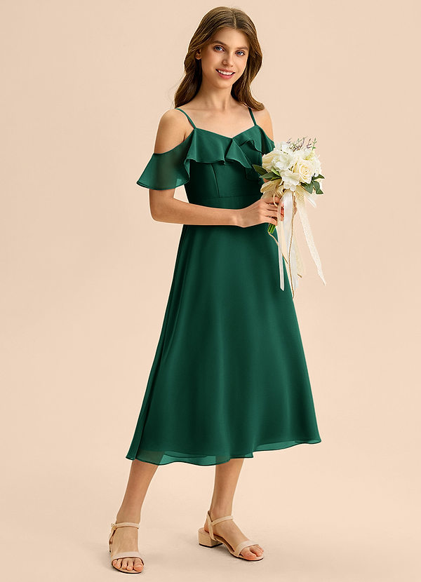 Azazie Kamilla Junior Jurk van Chiffon met A-Lijn Off the Shoulder Smaragd image1