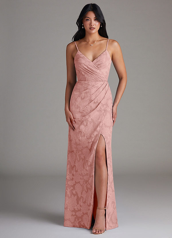 Azazie Maci Bridesmaid Dresses Rosette Sheath Pleated Floral Burnout Dress image1
