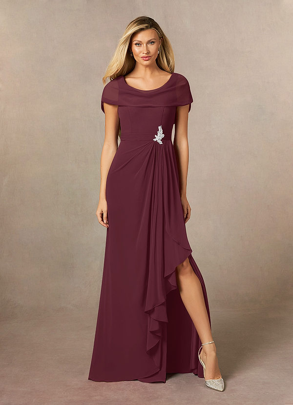 Azazie Mary Mother of the Brides Dresses Cabernet A-Line Side Slit Chiffon Dress image1