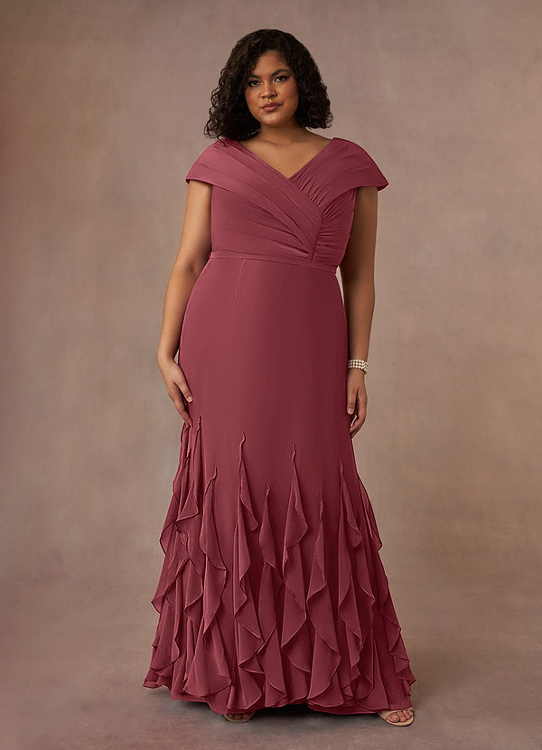 Azazie Bailora Robe Mère de la Mariée & du Marié Robe Sirène en Mousseline de soie Rayé Merlot image1