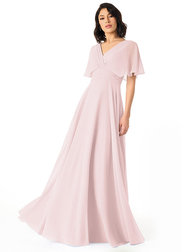 Azazie Pamela Bridesmaid Dresses Blushing Pink A-Line V-Neck Pleated Chiffon Dress image1