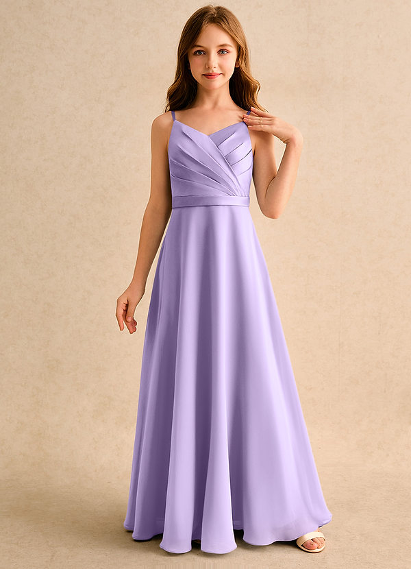 Azazie Umina Girls Formal Bloemenmeisjes Jurken A-Lijn Jurk van Mat Satijn Geplooid Lila image1