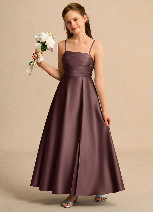 Azazie Pebbles Girls Formal Sukienki dla Dziewczynki Sypiącej Kwiaty Litera A Plisowana Matowy satynowy Długość kostki Sukienka image1