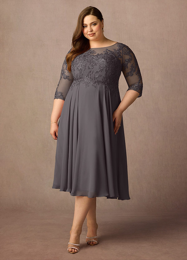 Azazie Marge Mother of the Brides Dresses Steel Grey A-Line Scoop Lace Chiffon Dress image1