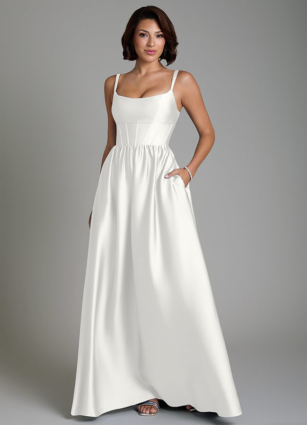Azazie Mona Bridesmaid Dresses White A-Line Corset Stretch Satin Dress image1