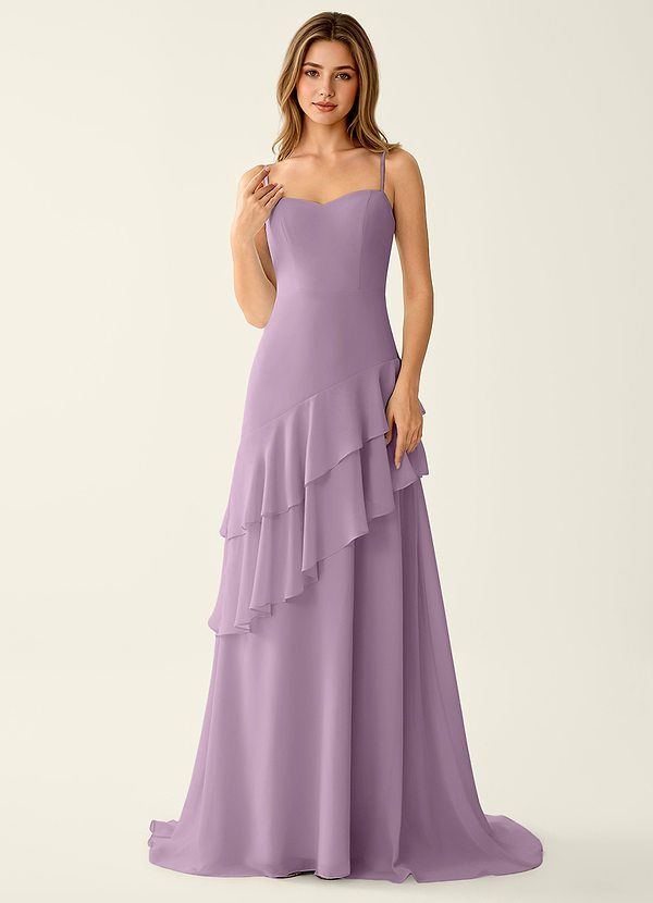 Fiorella Blauweregen Chiffon A-lijn galajurk met ruches image1