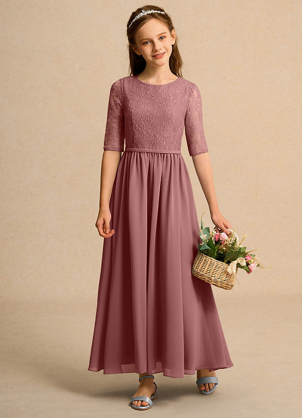 Azazie Pippin Junior Formal Vestidos de Niña de Flores Vestido de Rosa Del Desierto de Encaje de Corte En A image1