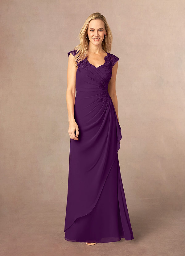 Azazie Gladys Mother of the Brides Dresses Grape A-Line Queen Anne Lace Chiffon Dress image1