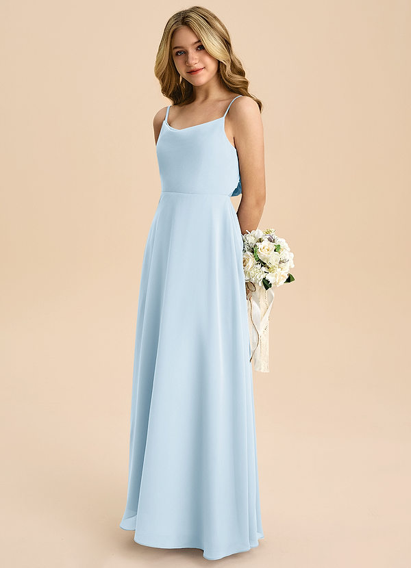 Azazie Shale Junior Sky Blue A-Line Bow Chiffon Dress image1