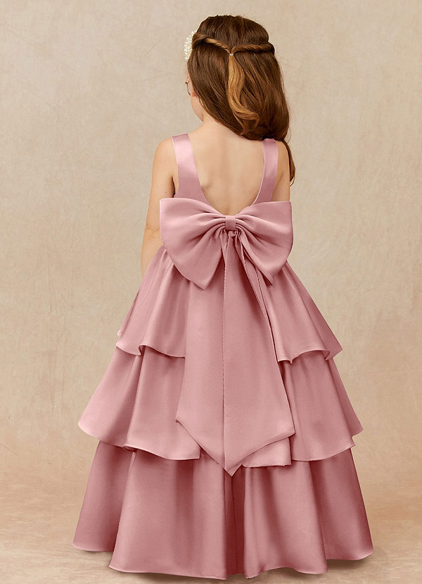 Azazie Margie Flower Girl Dresses Dusty Rose A-Line Bow Stretch Satin Dress image1