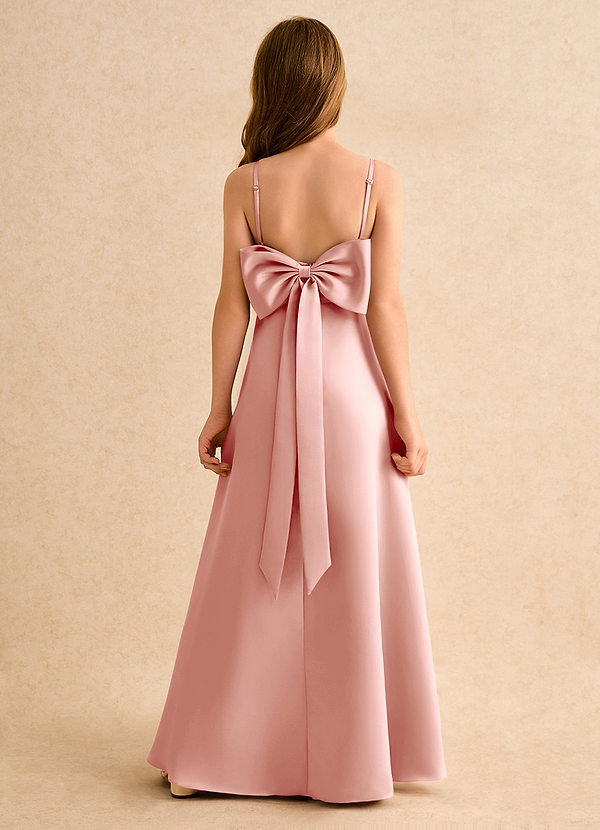 Azazie Joella Girls Formal Flower Girl Dresses Rosette A-Line Pleated Matte Satin Dress image1